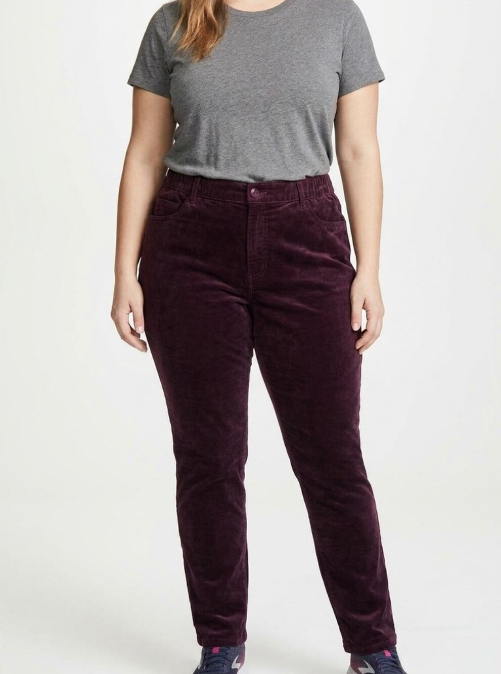 J Jill Deep Plum Purple Velvet Corduroy Slim Straight Pants Size 16 Pre-Owned